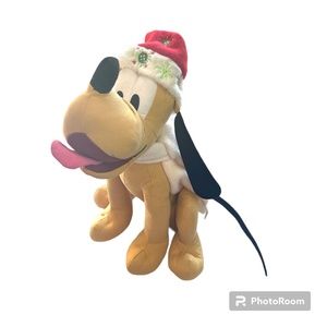 Disney Store Buttons and‎ Bows Pluto Dog Plush Stuffed Toy Christmas